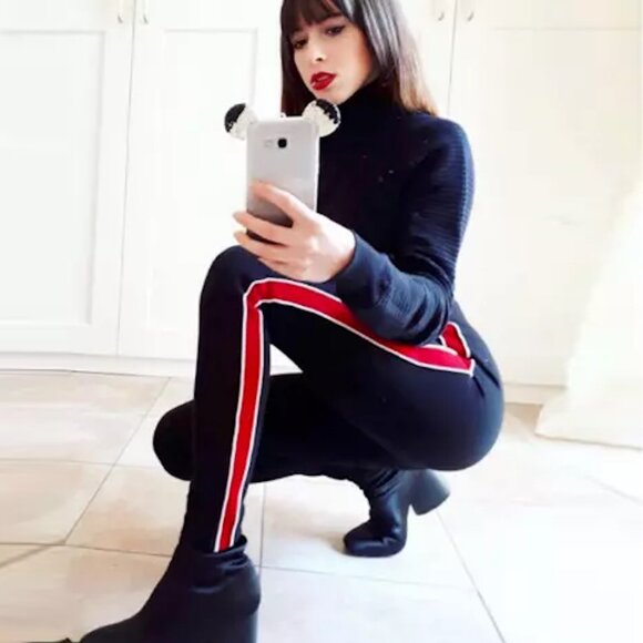 Zara Trafaluc Black With Red Side Stripes Leggings Size XL - Picture 2 of 9